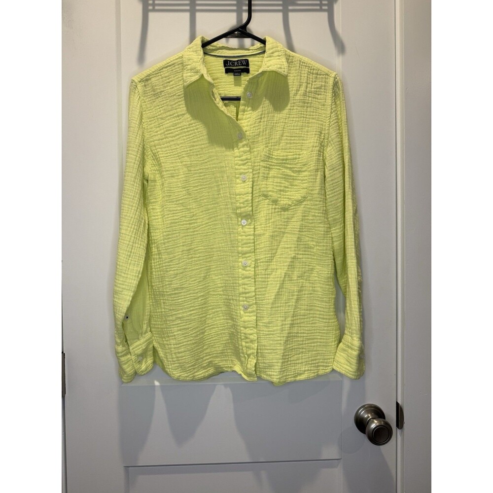 J Crew Garcon Double Gauze Shirt 2 XS Button Front Pocket Pale Kiwi Beach Cruise